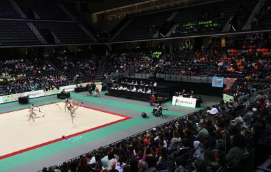 Jornada del Campeonato de España de Gimnasia de Conjuntos de Primera Categoría en el pabellón Navarra Arena