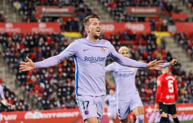 Luuk de Jong celebra el gol anotado en el Visit Mallorca Estadi