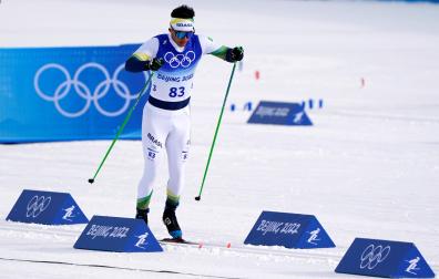 Manex Salsamendi Silva, esquiador del Pirineos de Roncal, en la prueba de 15 kilómetros