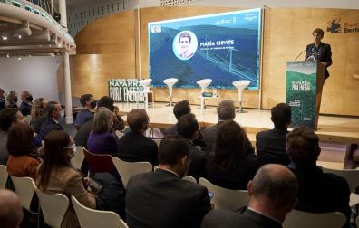 La Presidenta de Navarra, María Chivite, durante su intervención en la jornada "Navarra, pura energía"