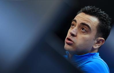 Xavi Hernández, entrenador del Barcelona, en la rueda de prensa de este sábado