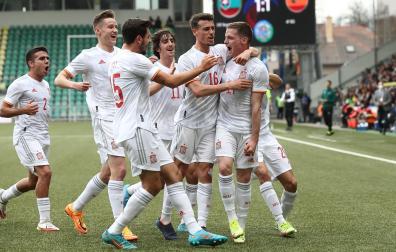 Celebración de uno de los goles de España sub-21