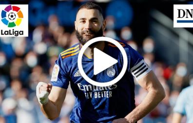 Celebración del primer gol de Benzema ante el Celta