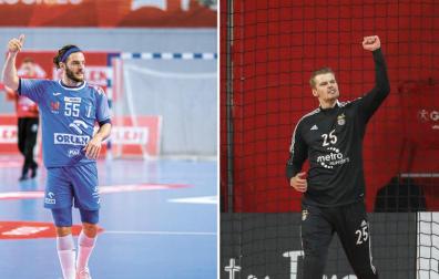 Niko Mindegia, central de Santesteban, con el Wisla Plock y el pamplonés Sergey Hernández, protagonista en el Benfica