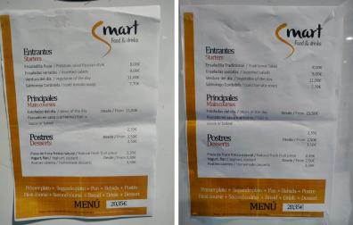Carta de la cafetería de Ifema durante la Cumbre de la OTAN