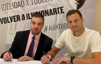 Ramón Lázaro, presidente del Tudelano, y Oriol Riera confían en reflotar al club ribero.