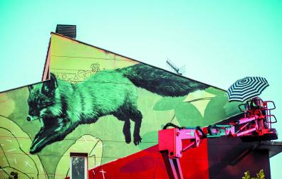 Mural realizado por Peio Iglesias y Jabi Landa, Corte, durante el festival Cantamañanas del pasado año.