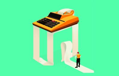 Ilustración de Alba Pocurrull de una mujer con una calculadora al lado