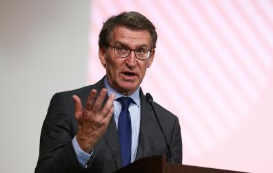 Alberto Núñez Feijóo, este jueves, en un acto en Ecuador