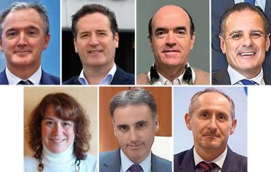 Juan Manuel Gorostiaga, director gerente de Mutua Navarra; Eduardo Ryan, delegado de Iberdrola en Navarra; Javier Galardi, consejero delegado SEDENA; Fermín Elizalde, presidente del Grupo ISN; Celestina López, directora de NEDGIA Navarra; Pedro Osácar, director general de Mutuavenir Seguros; José Manuel Erro, director general del Grupo La Información