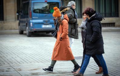 Imágenes de la nieve y el frío este lunes en Pamplona.