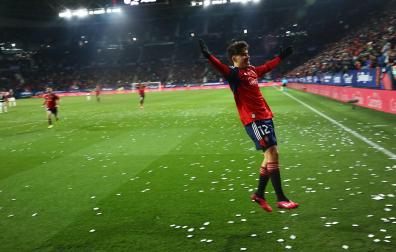 Ez Abde celebra el gol al Athletic en El Sadar.