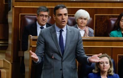 l presidente del Gobierno, Pedro Sánchez, interviene en la sesión de control que se celebra, este miércoles, en el Congreso de los Diputados