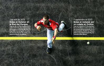 Unai Laso dibuja una volea de zurda durante la pasada final del Campeonato de Parejas en el frontón del Navarra Arena
