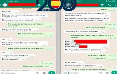 Mensajes de WhatsApp que envían los estafadores haciéndose pasar por un familiar y pidiendo el envío de dinero