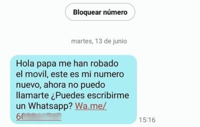 Uno de los mensajes fraudulentos
