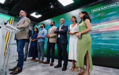 El presidente de Vox, Santiago Abascal, comparece ante los medios de comunicación en su sede de Madrid