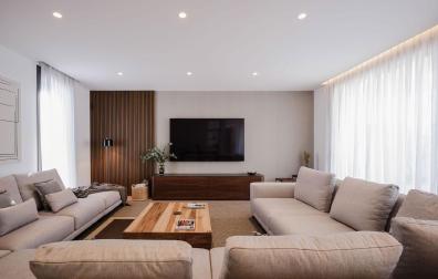 Salón diseñado por inHAUS para una de sus casas prefabricadas