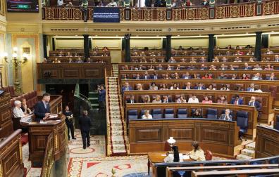 El portavoz de ERC en el Congreso, Gabriel Rufián, interviene durante una sesión plenaria en la se aprueba el uso de las lenguas cooficiales en el Congreso de los Diputados