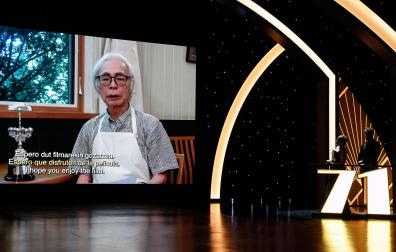 El japonés Hayao Miyazaki recogió de forma telemática el Premio Donostia de la 71 edición del Festival de Cine de San Sebastián