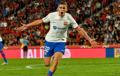 Fermín Sánchez celebra el gol que dio el empate al Barcelona frente al Mallorca
