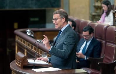 El líder del PP y candidato a la Presidencia del Gobierno, Alberto Núñez Feijóo, interviene este miércoles en el Congreso de los Diputados