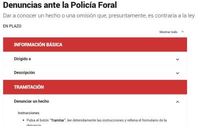 Imagen de la parte de Navarra.es donde se ponen las denuncias ante Policía Foral