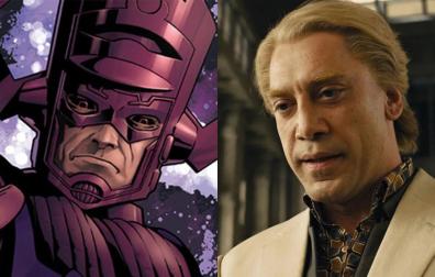 Una imagen del personaje de Galactus en el cómic de 'Los 4 Fantásticos' junto a una foto de Javier Bardem