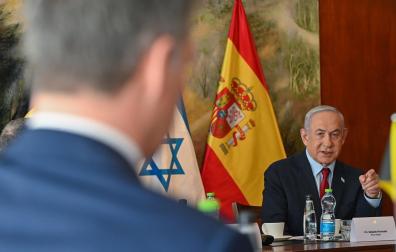 Pedro Sánchez, durante su encuentro con Benjamin Netanyahu