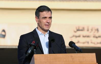 Pedro Sánchez, durante la conferencia de prensa que dio en la frontera de Rafah