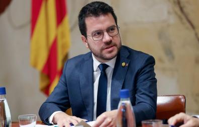 El presidente de la Generaliat, Pere Aragonès , durante la reunión semanal del Govern