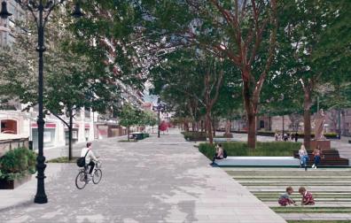 Recreación del futuro Paseo de Sarasate según el proyecto ‘Zip’, la propuesta más respaldada en un proceso de participación ciudadana