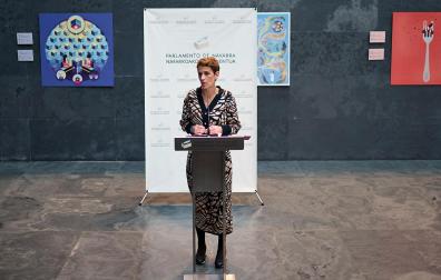 La presidenta del Gobierno de Navarra, María Chivite, interviene este jueves en el Parlamento