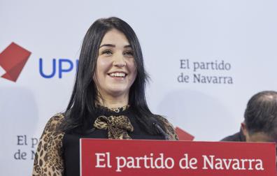 Usua Olazar, en la presentación de su candidatura a las elecciones municipales en mazo de 2023 en la sede de UPN