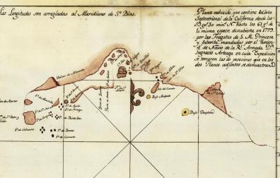 Mapa de la costa de Alaska que incluye el bajo Pamplona