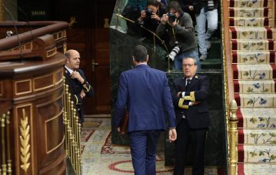 Pedro Sánchez, saliendo el pasado miércoles del hemiciclo del Congreso de los Diputados. Horas después anunció su retiro