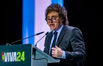 El presidente de Argentina, Javier Milei, durante su intervención en el acto 'Viva 24' de VOX, en Madrid