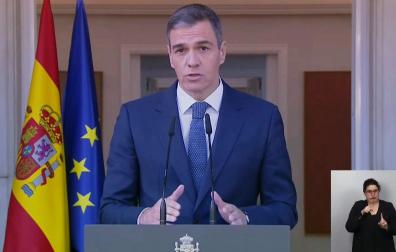 Captura de video de la señal institucional de Moncloa del Gobierno Pedro Sánchez durante la declaración institucional de este martes sobre el reconocimiento de Palestina por España