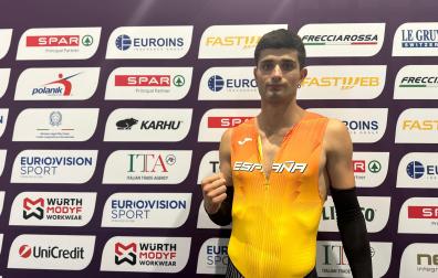 Asier Martínez, en la zona mixta del estadio Olímpico de Roma