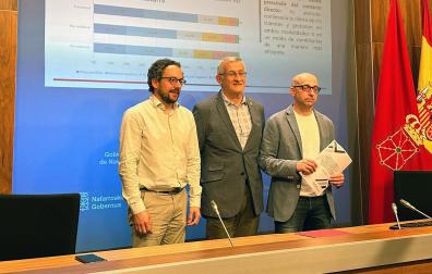 De izquierda a derecha, el director general del Gobierno Abierto, Joseba Asían; el vicepresidente del Ejecutivo Félix Taberna, y el director gerente de la Oficina de Análisis y Prospección, Txerra García de Eulate