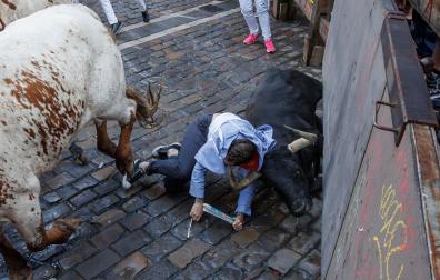 Cogida en la curva de Mercaderes. |