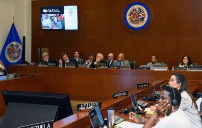 Fotografía cedida por la Organización de los Estados Americanos de la reunión del Consejo Permanente, este viernes en Washington (Estados Unidos)