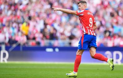 Alexander Sorloth celebra uno de los goles anotados al Leganés en el Metropolitano