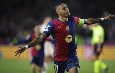 Rapinha celebra uno de los goles anotados al Bayern Múnich en el choque de Champions