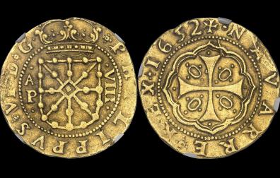 Imagen de los 8 escudos que se acuñaron en Pamplona en 1652