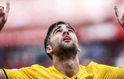Rober Ibáñez celebra un gol en su primer temporada en Osasuna