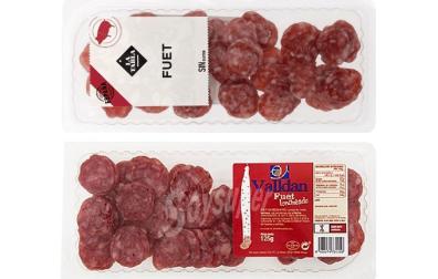Envases de fuet loncheado sobre los que ha alertado la Agencia Española de Seguridad Alimentaria y Nutrición por presencia de 'Salmonella' en alguno de sus lotes