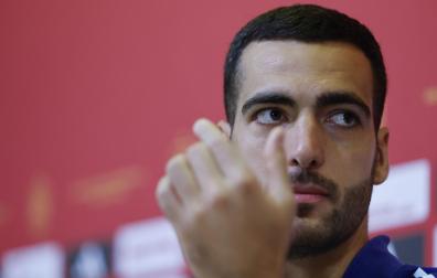 Mikel Merino, este viernes en la rueda de prensa de la selección española de fútbol