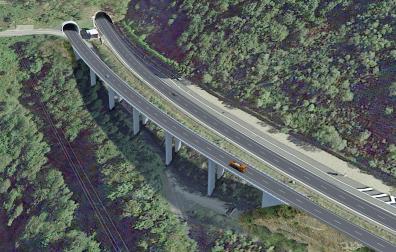 Recreación de la duplicación de los túneles de Belate y Almandoz. En imagen, la futura entrada sur de las galerías de Almandoz, con el actual túnel a la derecha y el nuevo túnel a la izquierda