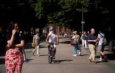 Varios peatones y un ciclista por el paseo de Sarasate